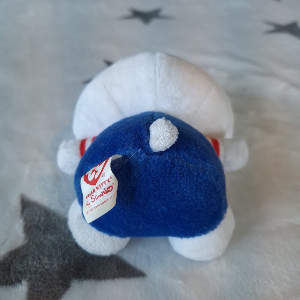2009 TY Hello Kitty By Sanrio Plush 5.5" Blue Overalls Striped Red Shirt - Picture 5 of 8